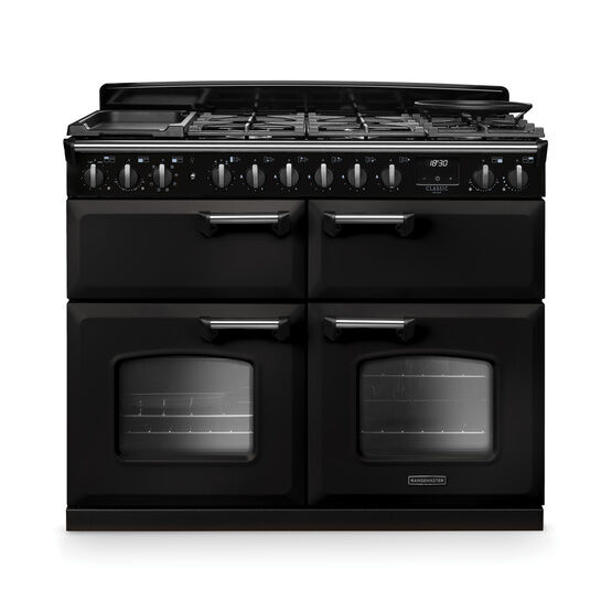 RANGEMASTER CLDLB110DFPCBL/CM1 Classic Deluxe 110cm BC Dual Fuel Charcoal Black/Chrome