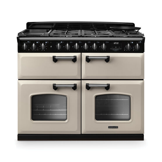 RANGEMASTER CLDLB110DFPPCR/CM1 Classic Deluxe 110cm BC Dual Fuel Pale Cream/Chrome