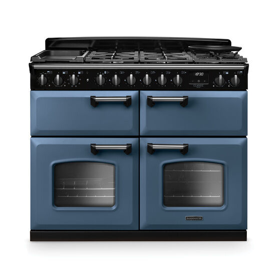 RANGEMASTER CLDLB110DFPSTB/CM1 Classic Deluxe 110cm BC Dual Fuel Stone Blue/Chrome