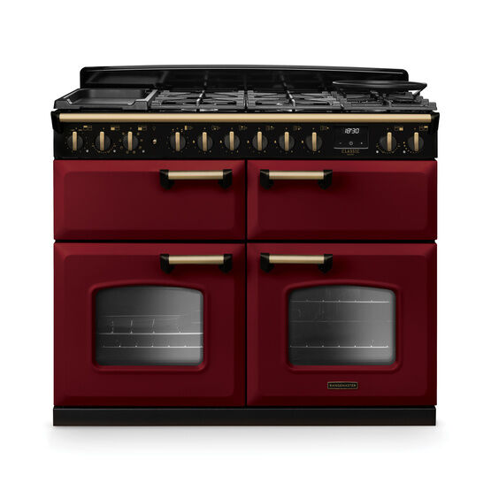 RANGEMASTER CLDLB110DFPBOR/AB1 Classic Deluxe 110cm BC Dual Fuel Bordeaux/Antique Brass