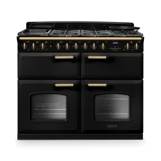 RANGEMASTER CLDLB110DFPCBL/AB1 Classic Deluxe 110cm BC Dual Fuel Charcoal Black/Antique Brass