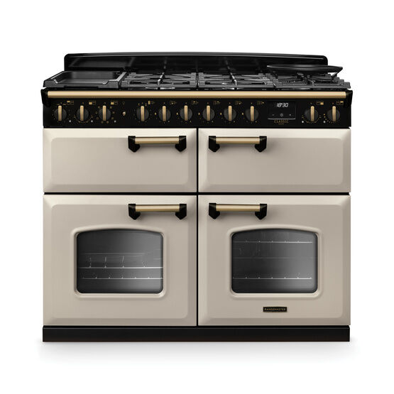 RANGEMASTER CLDLB110DFPPCR/AB1 Classic Deluxe 110cm BC Dual Fuel Pale Cream/Antique Brass