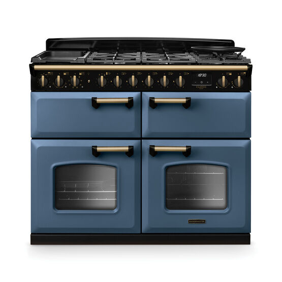 RANGEMASTER CLDLB110DFPSTB/AB1 Classic Deluxe 110cm BC Dual Fuel Stone Blue/Antique Brass