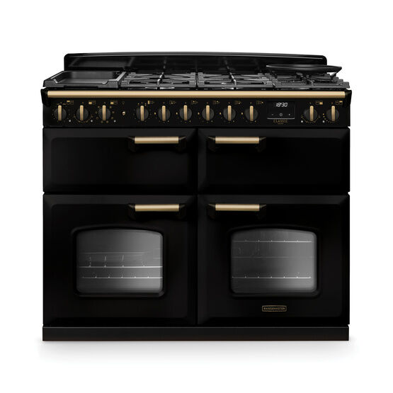 RANGEMASTER CLDLB110DFPGBL/AB1 Classic Deluxe 110cm BC Dual Fuel Black/Antique Brass