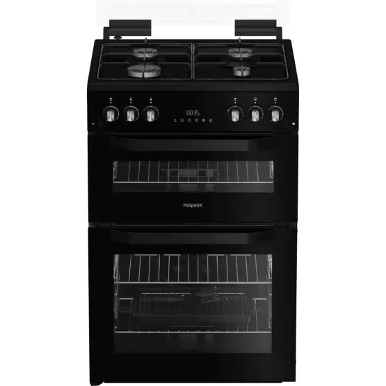 HOTPOINT HDG6GDCB1 60cm Gas Double Cooker with Glass Lid - Black