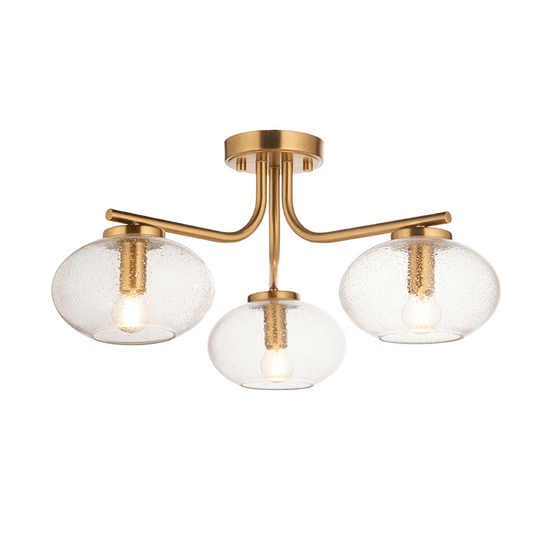 ENDON 118507 Jacob 3 Light Semi Flush Brushed Aged Brass Clear Glass