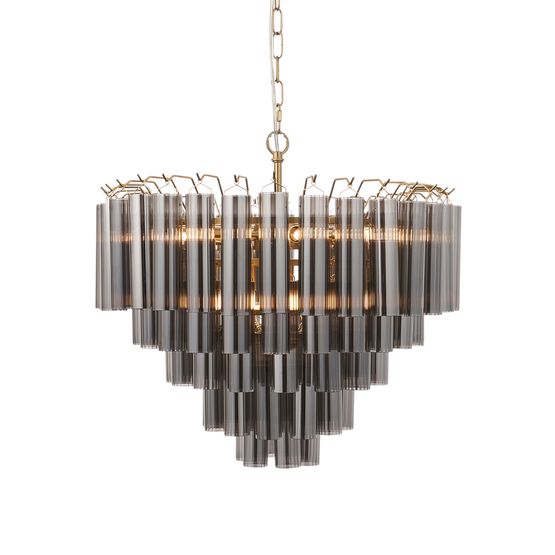 ENDON 114197 Toulouse 12Lt Pendant Satin Brass Grey Glass