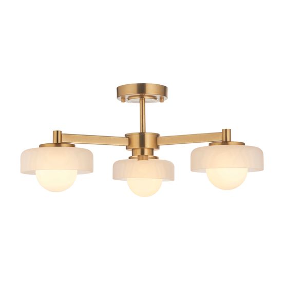 ENDON 120631 Boss 3 Light Semi Flush Brushed Aged Brass Opal Glass