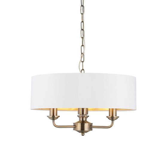 ENDON 98934 Highclere 3Lt Pendant Antique Brass White Shade