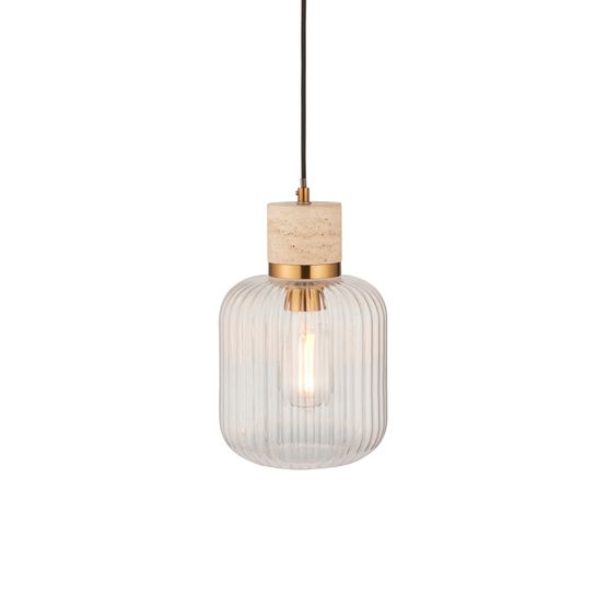 ENDON 120664 Travi Natural Stone Clear Ribbed Glass Pendant