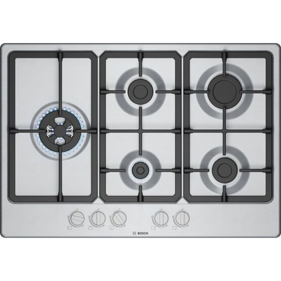 BOSCH PGM7B5K90 Series 4 75cm 5 Burner Gas Hob - Stainless Steel