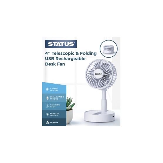 STATUS S4FOLDRFAN 4" USB Rechargable Desk Fan White