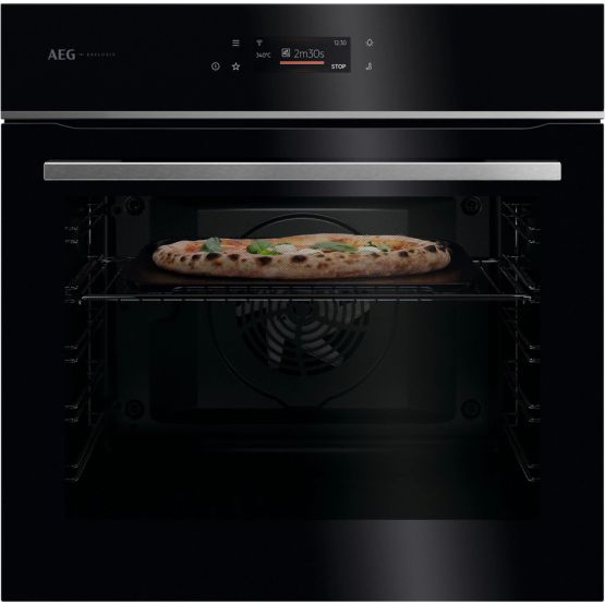 AEG GX7PB63FSB 59.6cm Built In Electric Single Oven - Gloss Black with Steel Trim