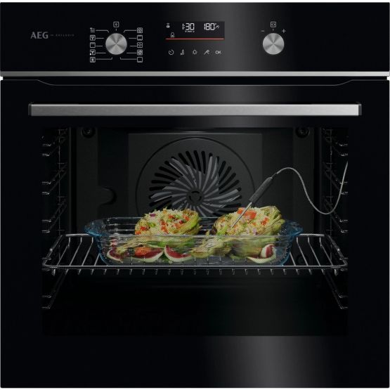 AEG GA5PB50FAB 59.5cm Built In Electric Single Oven - Gloss Black with Steel Trim