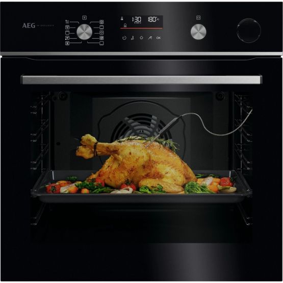 AEG GR6PB52FSB 59.6cm Built In Electric Single Oven - Gloss Black with Steel Trim
