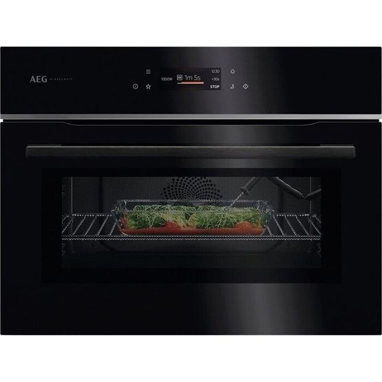 AEG GK7NK62FB 59.5cm Compact Combi Microwave Oven - Gloss Black with Steel Trim