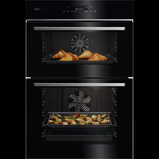 AEG GE7CP61FB Built In Electric Double Oven - Gloss Black with Steel Trim