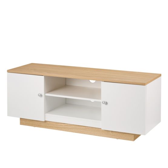 VENICE White TV Cabinet with Light Oak Top and Base VEN-1200-WHT