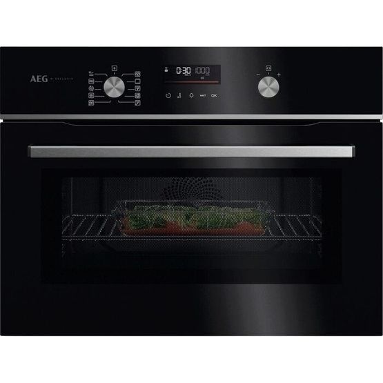 AEG GK6NK40FB 59.5cm Compact Combi Microwave Oven - Gloss Black with Steel Trim
