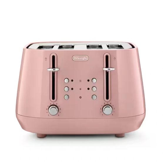 DELONGHI CTY4003.PK Eclettica 4 Slot Toaster - Playful Pink