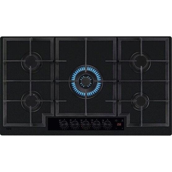 AEG HKB95341NL Gas on Glass 90cm 5 Burner Zone Hob - Black Glass
