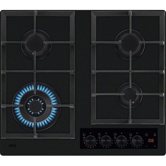 AEG HKB64341NL Gas on Glass 60cm 4 Burner Zone Hob - Black Glass