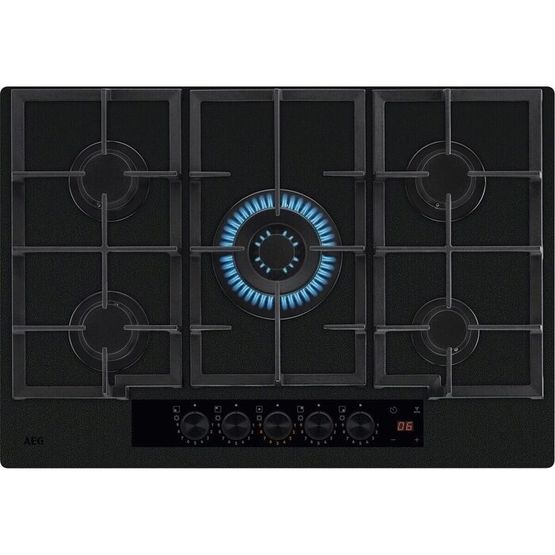 AEG HKB75341NL Gas on Glass 75cm 5 Burner Zone Hob - Black Glass