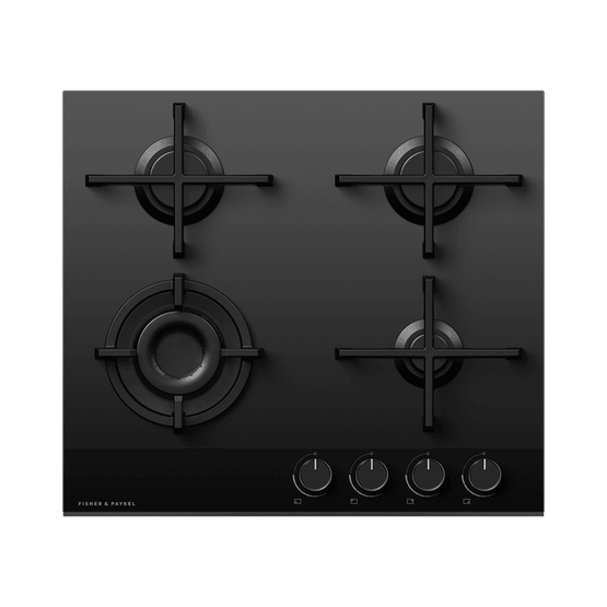 FISHER &amp; PAYKEL CG604DLPGB4 60cm 4 Burner LPG Gas Hob - Black Glass