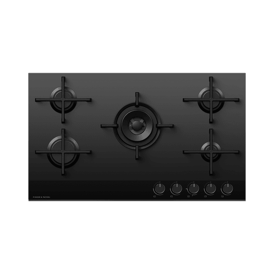 FISHER &amp; PAYKEL CG905DLPGB4 90cm 5 Burner LPG Gas Hob - Black Glass