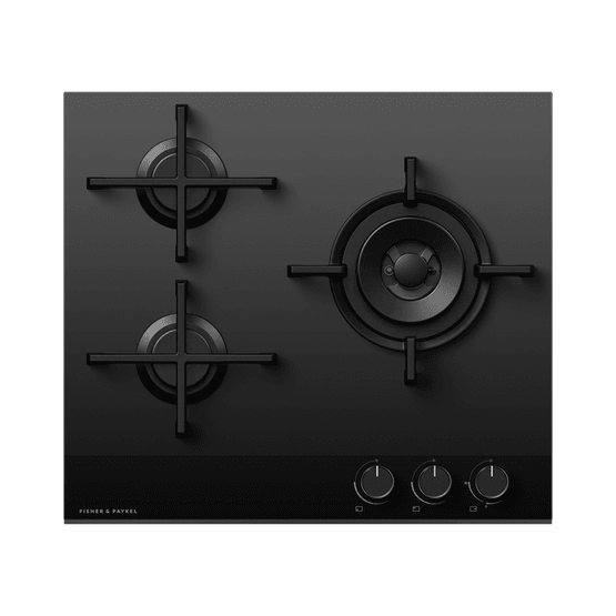 FISHER &amp; PAYKEL CG603DLPGB4 60cm 3 Burner LPG Gas Hob - Black Glass