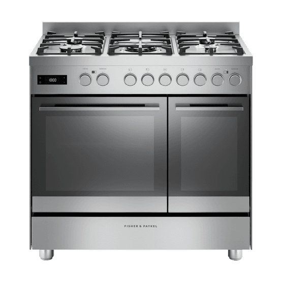FISHER &amp; PAYKEL OR90L7DBGFX2 90cm Series 7 Dual Fuel 5 Burner Range Cooker - Stainless Steel