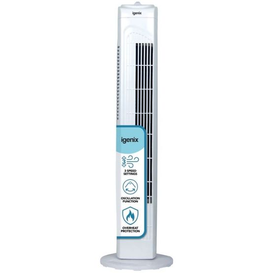 iGENIX DF0029 29" Tower Fan 3 Speed Oscillating White