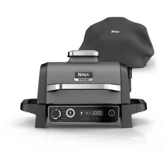 Ninja OG703UK Outdoor Woodfire Electric BBQ Grill &amp; Smoker with Cover - Black
