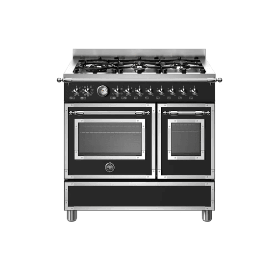 Bertazzoni Heritage 90cm Range Cooker Twin Oven Dual Fuel Black HER96L2ENET