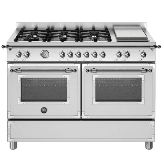 Bertazzoni Heritage 120cm Range Cooker Twin Oven with Griddle Dual Fuel Stainless Steel HER126G2EXT