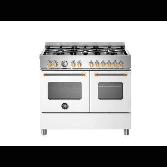 Bertazzoni Master 100cm Range Cooker Twin Oven Dual Fuel White/Gold MAS106L2EBGC
