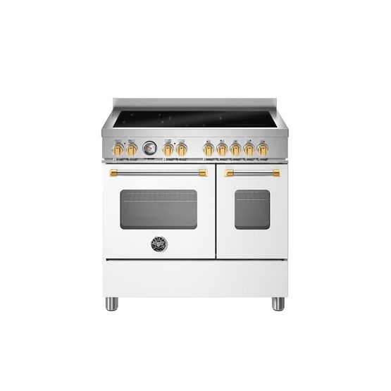Bertazzoni Master 90cm Range Cooker Twin Oven Induction Matt White with Gold MAS95I2EBGC2