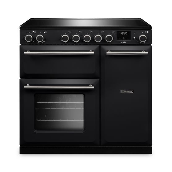 RANGEMASTER AURA90EIPCBL/BN1 Aura 90cm Induction Range Cooker Charcoal Black with Brushed Nickel Trim