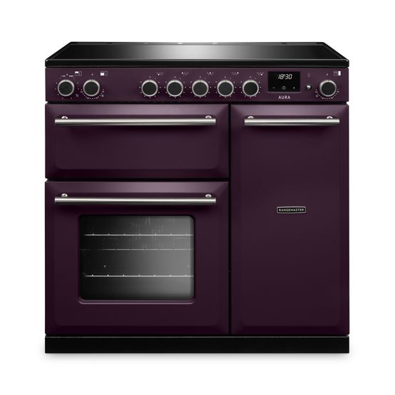 RANGEMASTER AURA90EIPPLM/BN1 Aura 90cm Induction Range Cooker Plum with Brushed Nickel Trim