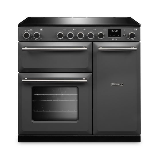 RANGEMASTER AURA90EIPSLT/BN1 Aura 90cm Induction Range Cooker Slate with Brushed Nickel Trim