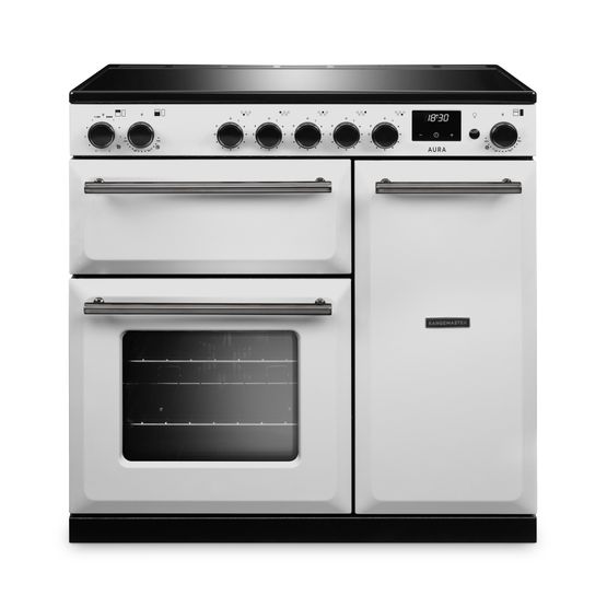 RANGEMASTER AURA90EIPWHT/YX1 Aura 90 Induction Range Cooker White with Onyx Trim