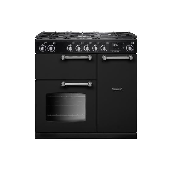 RANGEMASTER COT90DFPCBL/CM1 Cotswold 90 Dual Fuel Charcoal Black with Chrome Trim