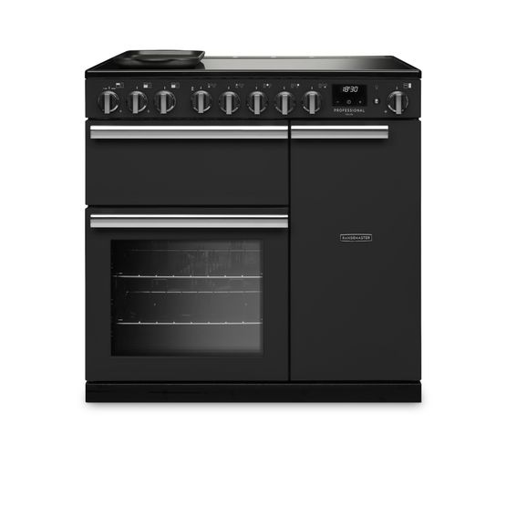 RANGEMASTER PRDL90EIPCBL/CM1 Professional Deluxe 90 Induction Charcoal Black with Chrome Trim