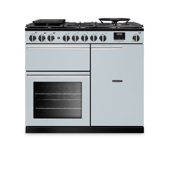 RANGEMASTER PRDL100DFPMSB/CM1 Professional Deluxe 100 Dual Fuel Misty Blue with Chrome Trim