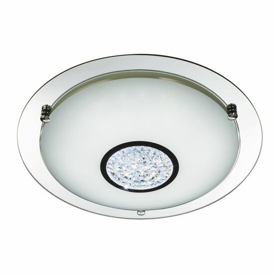 SEARCHLIGHT Chrome Flush Light With White Glass & Crystal