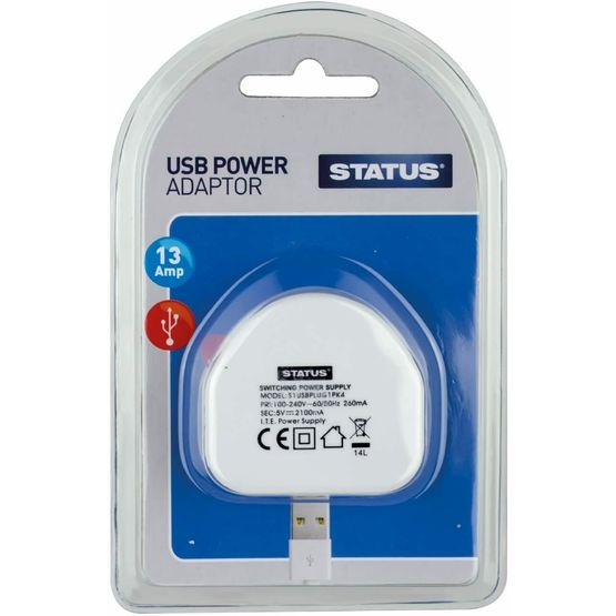 Status USB Mains Power Adapter Charger 1 x 2.1 Amp High Power