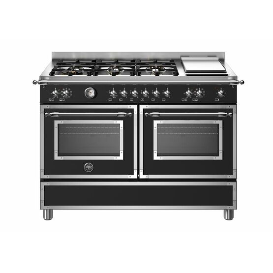 Bertazzoni Heritage 120cm Range Cooker Twin Oven Dual Fuel Black HER126G2ENET