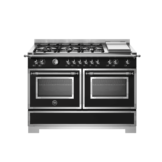Bertazzoni Heritage 120cm Range Cooker Twin Oven Dual Fuel Black HER126G2ENET2