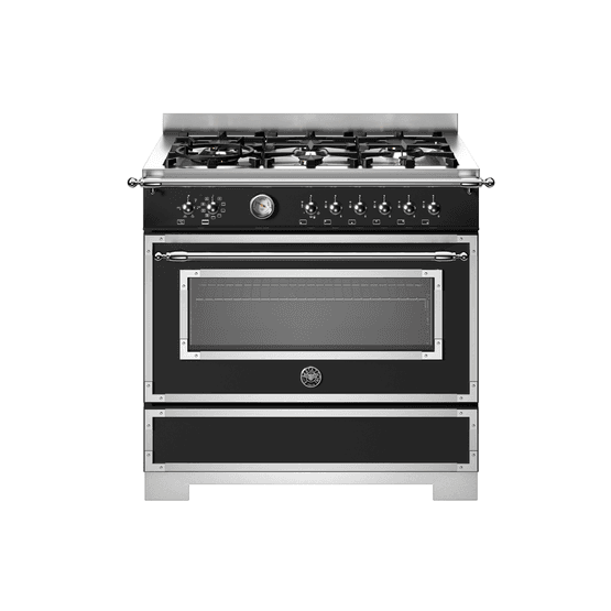 Bertazzoni Heritage 90cm Range Cooker Single Oven Dual Fuel Black HER96L1ENET2