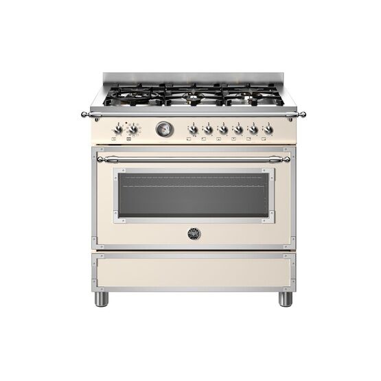 Bertazzoni Heritage 90cm Range Cooker Single Oven Dual Fuel Ivory HER96L1EAVT